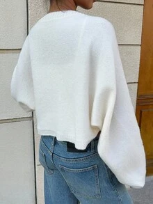 Sunnyshic Áo khoác cardigan dáng ngắn đơn sắc, giản dị, tối giản dành cho nữ, đa năng cho mùa thu - Màu be - Xem 2