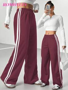Sparklyn Teen Girls' Casual Striped Knit Drawstring Waist Loose Sweatpants - Burgundy - View 9