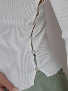 MUSERA Ribbed Open Button Down Side Long Sleeve Sweater Top Cute Classy Sexy Streetwear Fall Autumn Night Out Winter Party