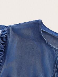 SHEIN MOD Plus Size Women Casual Tie Front Blouse - Medium Wash - View 3