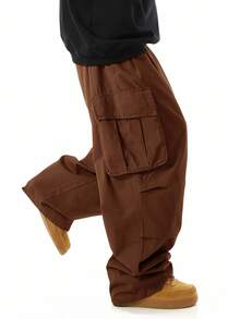 Manfinity Roghcode Loose Men's Flap Pocket Side Drawstring Waist Cargo Pants, For Fall - Rust Brown - View 4