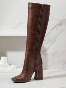 SHUZIA Cizme de damă la modă și confortabile cu toc gros până la genunchi, cu fermoar lateral