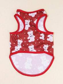 PETSIN 1pc Cute Christmas Bear Print Pet Vest In Bright Red - Red - View 2