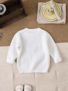 SHEIN Young Girl New Fashionable Versatile Cute Casual Bow Knit Pullover Sweater Fall Winter Fall - White - View 2