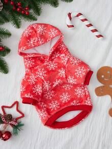 PETSIN 1 pieza Sudadera con capucha de felpa con estampado de copos de nieve rojo navideño para gatos y perros - Multicolor - Ver 4