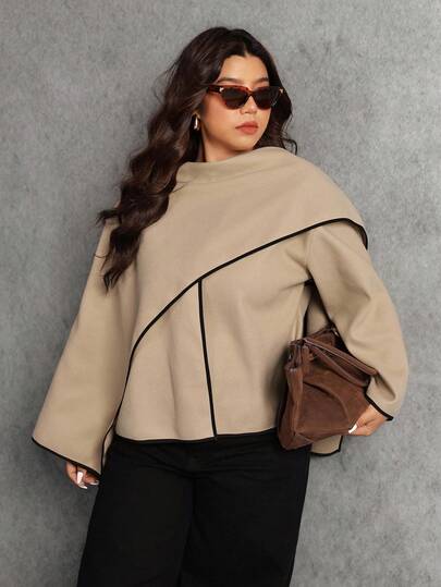 Elaquor 大码女式秋冬流苏边围巾设计宽松大衣