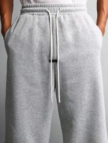 SUMWON Ultra Wide Leg Baggy Sweatpants Fall Winter Cozy Fleece Loungewear Pants Relaxed Fit Elastic Waist Drawstring Streetwear Bottom Plain - Grey - View 6