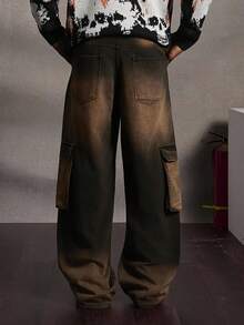 PAVTROS Quần Jeans Cargo Màu Chuyển Sắc Giặt Cho Nam Phong Cách Halloween Ngày Lễ Các Thánh, Phong Cách Grunge - Màu Đỏ Sâu - Xem 2