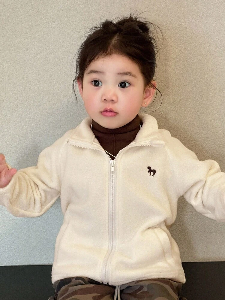 Toddler Girls' Lamb Wool Korean Style Embroidered Jacket, Autumn/Winter