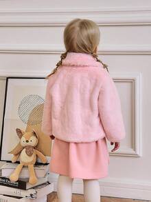 Souflis Souflis 法式优雅仿羊羔毛女婴外套，秋冬女婴粉色保暖外套，女婴冬季服装，女婴粉色皮草外套，冬季皮草服装 - 淺粉色 - 查看 2