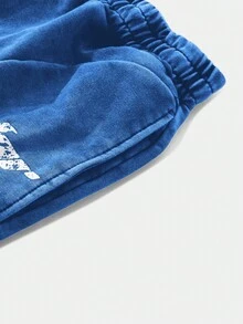 PAVTROS Manfinity Streetrush Men's Fashionable Casual Denim Effect Print Frayed Drawstring Sweatpants - Blue - View 4