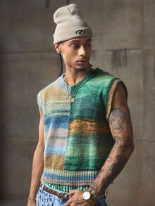 AXEPEAK Gilet smanicato in maglia colorata da uomo, autunno inverno