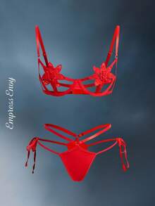 SpicyHot Women's Sexy Decor Cut-Out Lingerie Set - Red - View 3