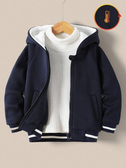 1 件年轻男孩休闲连帽外套，温暖、舒适、实用、多功能，适合日常穿着、学校、户外活动以及秋冬运动。