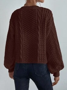 SHEIN LUNE 女士纯色简约休闲开衫 - 咖啡棕 - 查看 2