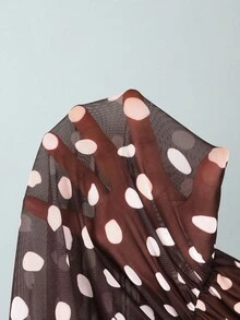 Bonvoyette 女士不对称波点露背连体泳衣和长裙套装 - 黑與白 - 查看 8