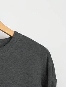SHEIN LUNE 大码女式圆领长袖羊毛休闲运动衫，秋冬 - 深灰色 - 查看 3
