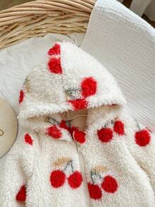 Newborn Baby Girl Cute Versatile Fuzzy Cherry Pattern Hooded Jacket, Autumn/Winter Fall