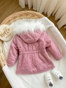 SHEIN Sudadera con capucha rosa linda y forro térmico para bebé niña, otoño/invierno - Multicolor - Ver 2