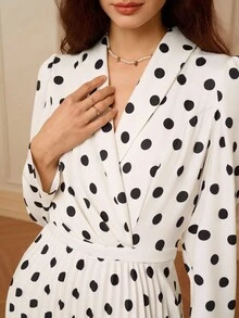 Penseblé Ladies Polka Dot Dress V-Neck Pleated Skirt - Multicolor - View 5