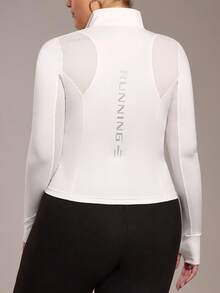 Rhythm Era Plus Size Women's Stand Collar Raglan Sleeve Fitted Athletic Jacket - White - View 3