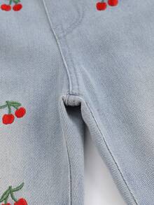 Young Girl Fashion Washed Cherry Embroidery Jeans Fall Winter