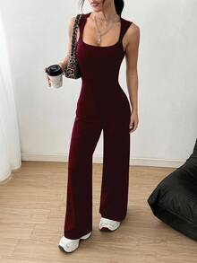 SHEIN PETITE Women's Solid Color Square Neck Casual Bodysuit