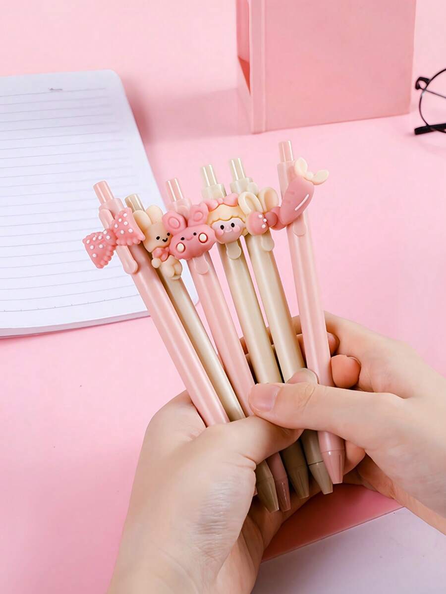 SHEIN 黑色凝胶墨水塑料点击粉色奶油色可爱女孩笔 - 多色 - 查看 1