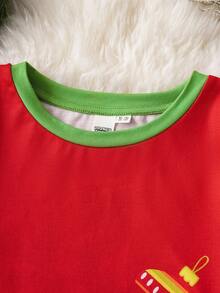 LOONEY TUNES X SHEIN Tween Jungen Lässig Weihnachts Lustig Süß Cartoon & Buchstaben Muster Kontrast Saum Langarm T-Shirt