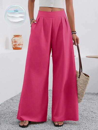 EMERY ROSE 女士纯色高腰褶皱口袋阔腿宽松休闲裤