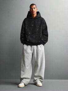 SUMWON 银河印花套头连帽衫冬季星夜图案天体设计休闲舒适超大舒适穿着全身星星宇宙主题 - 黑色 - 查看 6