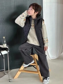 Mirajuku Tween Boys Casual Hooded Vest, Suitable For Outings, Autumn/Winter - Black - View 4