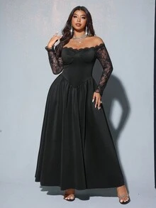 Viva Relle 大码性感蕾丝露肩连衣裙 - 黑色 - 查看 6