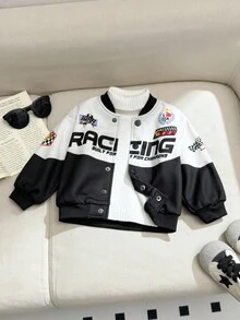 SHEIN 男童撞色休闲运动街头风格拉链夹克，适合居家、户外、运动、春秋冬 - 彩色 - 查看 1