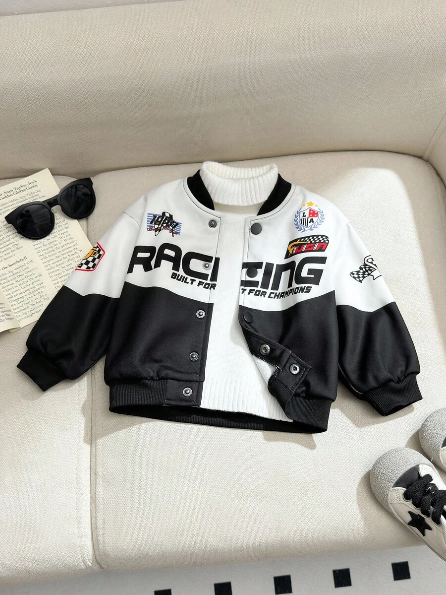 SHEIN 男童撞色休闲运动街头风格拉链夹克，适合居家、户外、运动、春秋冬 - 彩色 - 查看 1