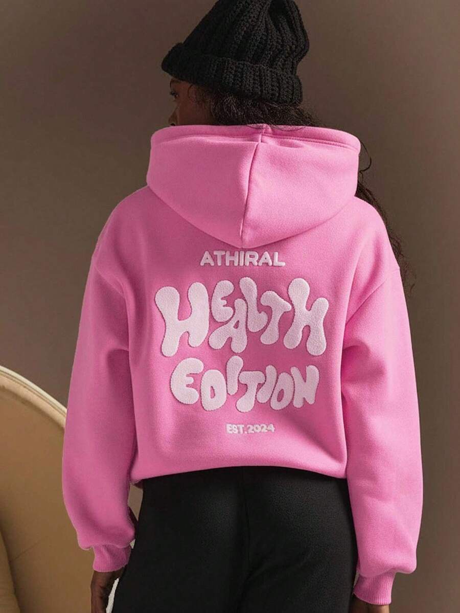 Athîral Women's Hooded Sweatshirt, Minimalist Fashion Casual Everyday Wear In Fall/Winter - Pink - View 1