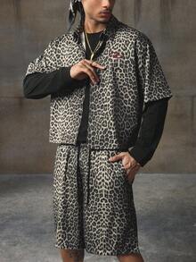 AXEPEAK 男士豹纹衬衫和短裤套装 - 彩色 - 查看 1