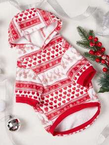 PETSIN 1 pieza Sudadera con capucha de franela con estampado de Papá Noel, copos de nieve y renos, Navidad - Multicolor - Ver 5