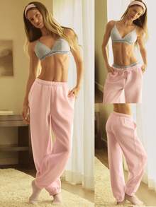 GLOWMODE Petite Everyday Fleece Be Comfy Oversized Fit Adjustable Drawstring Waist Basic Joggers With Side Pockets Daily Casual - Baby Pink - View 8
