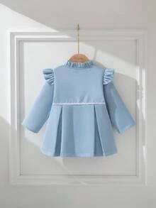 SHEIN 女婴6个月-3岁休闲保暖外套，适合秋季和冬季穿着 - 藍色 - 查看 2
