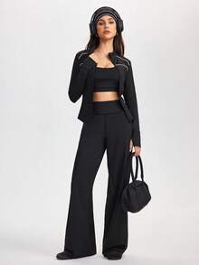 Gameset SHEIN Sport 女士纯色高腰宽松直筒休闲百搭运动裤