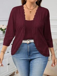 SHEIN Clasi Plus Size Women Textured Knit Jacket, Autumn