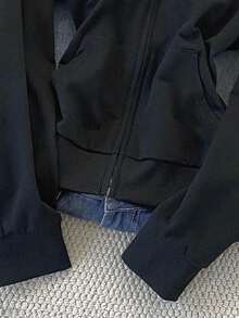 Glimmora 刺绣图案拉链连帽衫修身运动衫夹克女款秋冬款 - 黑色 - 查看 3