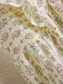 CosyJoli 大码女式夏季休闲度假花卉印花荷叶边 V 领衬衫 - 藍色 - 查看 4