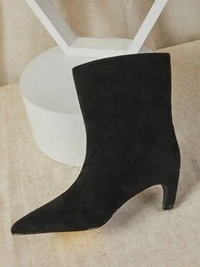 SHUZIA Fashionable Women's Black Faux Suede Low Kitten Heel Pointed Toe Bootie Slip-On Pointed Toe Comfort Fall Winter Holiday Shoe - Black - View 5