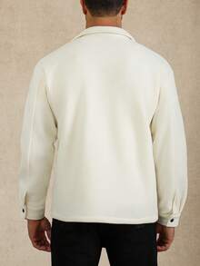 Manfinity Homme 男士休闲长袖口袋衬衫式外套，秋冬季奶油色男士白色抓绒衬衫式外套 - 米色 - 查看 2