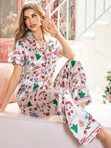 Bộ đồ ngủ tay ngắn in họa tiết Giáng sinh vui nhộn dành cho nữ - trắng - Xem 1