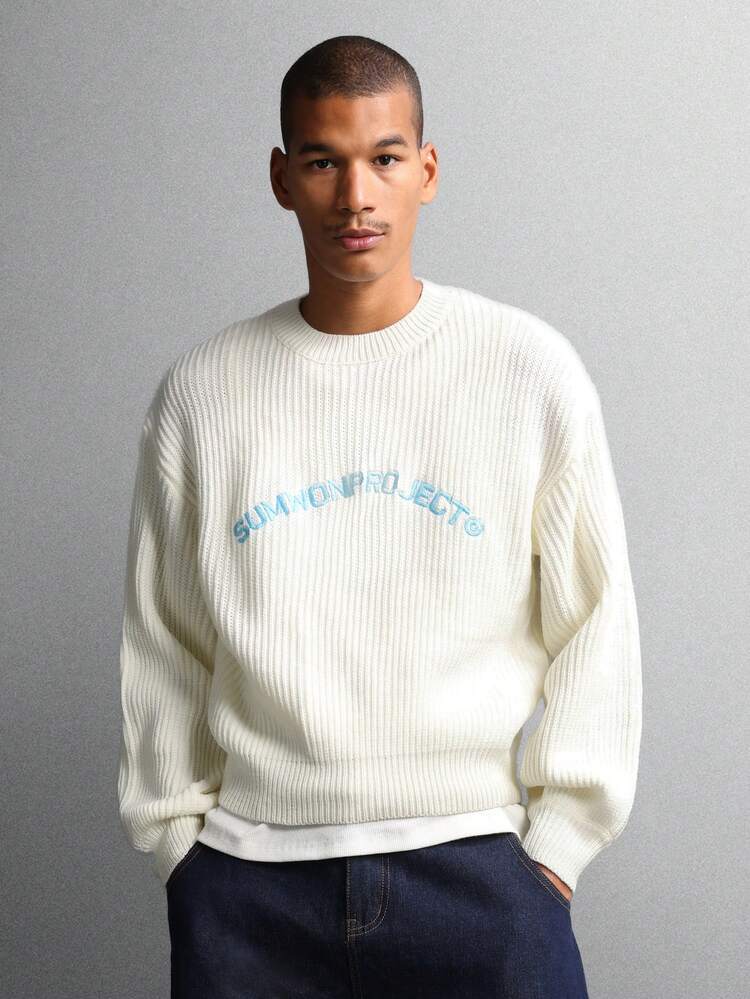 Textured Crew Neck Cable Knit Jumper With Ribbed Cuffs