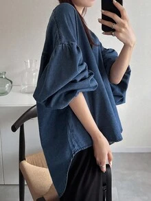 FRIFUL 女士休闲宽松纽扣长袖牛仔夹克