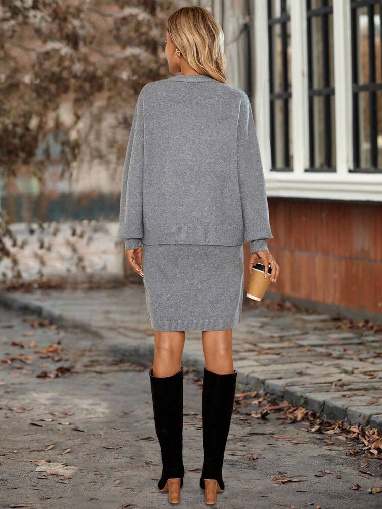 Women's Solid Color Minimalist Long Sleeve Jacket And Sleeveless Dress 2 Pieces Set Fall Clothes For Women Women's Winter Sweater Going Out Outfits Sweater Dress Women's Sweater Sweaters For Women Long Sleeve Sweaters Fall Sweaters Autumn Women's Sweater Gray Sweater Sweater Sets For Women Going Out Outfits